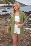 Women Spring Summer Turndown Collar Casual Short Sleeve Knitting Top