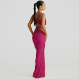 Women Spring Sexy Solid Backless Top and Bodycon Skirt Two-piece Set