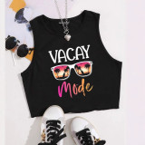 Women Summer Sunglasses Print Crop Tank Top