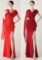 Women Tulle Shawl Beaded Tube Embroidery One Shoulder Evening Dress​