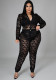 Plus Size Women's Sexy Nightclub Transparent Lace Bodysuit Pants Two-piece Set