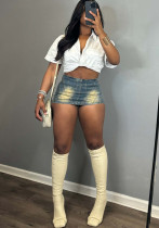 Women Summer Sexy Zipper Washed Skirt