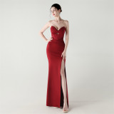 Women herringbone Strapless sweetheart neck hollow Lace-Up Formal Party evening dress