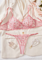 Women mesh flower embroidery ultra-thin See-Through Sexy Lingerie Set