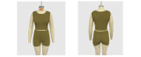 Women Round Neck Vest Shorts Two Piece Set