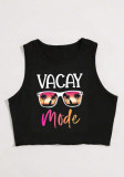 Women Summer Sunglasses Print Crop Tank Top