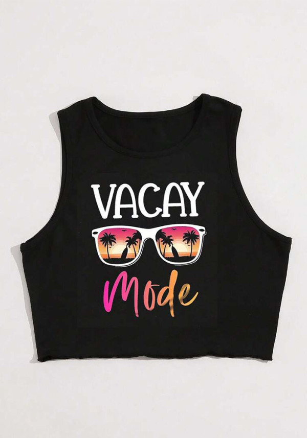 Women Summer Sunglasses Print Crop Tank Top