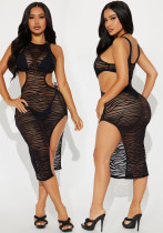 Women Round Neck Sexy See-Through Hollow Dress