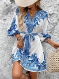 Women Summer Half-Sleeve Lace-Up Dress