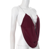 Women Sexy Lace Print Chain Backless Sleeveless Top