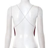 Women Sexy Lace Print Chain Backless Sleeveless Top