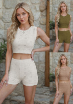 Women Round Neck Vest Shorts Two Piece Set Women Round Neck Vest Shorts Two Piece Set