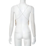 Women Sexy Lace Print Chain Backless Sleeveless Top