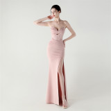 Women herringbone Strapless sweetheart neck hollow Lace-Up Formal Party evening dress