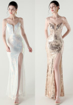 Women cross Lace-Up fishtail evening dress Formal Party evening dress