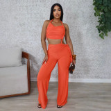 Women Halter Neck Strapless gathered tie rope wide leg jumpsuit
