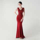 Women lace Beaded Lace-Up Formal Party evening dress