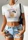 Women Summer Fruit Juice Cup Print Sexy Crop Short Sleeve T-shirt