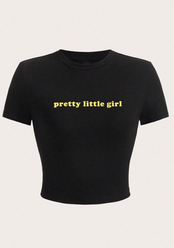 Women Summer Street Letter Print Sexy Crop Short Sleeve T-shirt