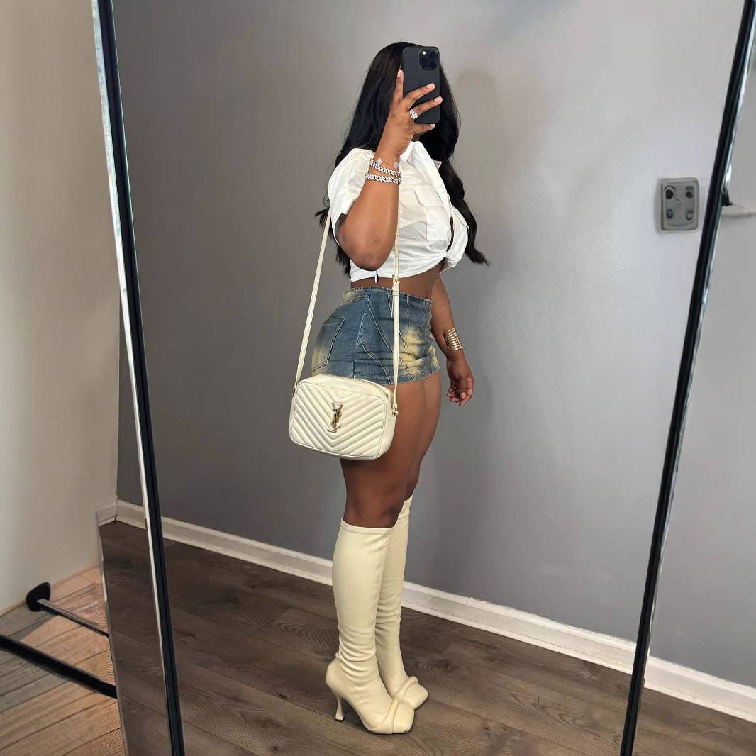 Women Summer Sexy Zipper Washed Skirt