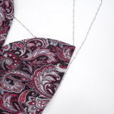 Women Sexy Lace Print Chain Backless Sleeveless Top