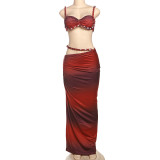 Women Spring Sexy Solid Backless Top and Bodycon Skirt Two-piece Set