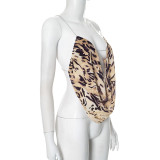 Women Sexy Lace Print Chain Backless Sleeveless Top