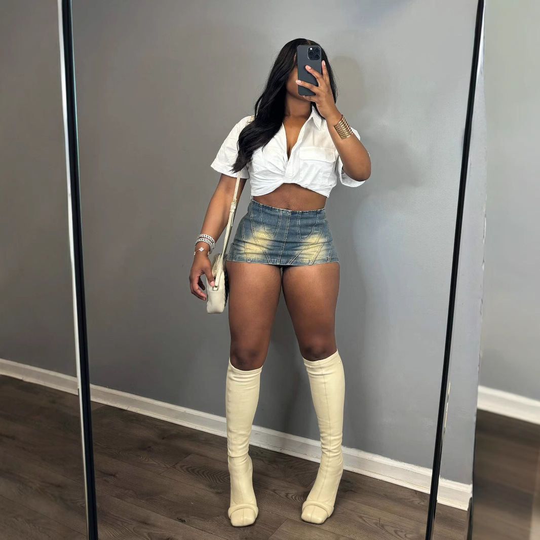 Women Summer Sexy Zipper Washed Skirt