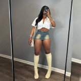 Women Summer Sexy Zipper Washed Skirt