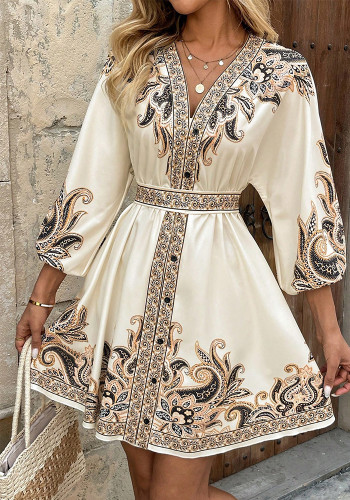 Women Summer Half-Sleeve Lace-Up Dress