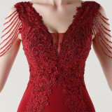 Women lace Beaded Lace-Up Formal Party evening dress