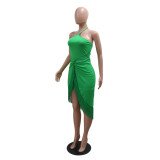Women's Summer Sleeveless Halter neck Tassel Long Irregular Dress