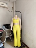 Women Halter Neck Strapless gathered tie rope wide leg jumpsuit