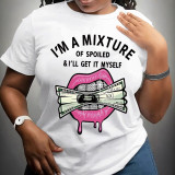 Women Round Neck Short Sleeve Lip Letter Print Summer T-shirt