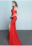 Plain Solid Halter Slit Mermaid Evening Dress