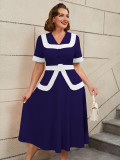 High-Waist Contrast Color A-Line Plus Size Formal Party Cocktail Dress