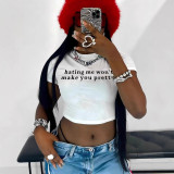 Women Summer Letter Print Sexy Crop Short Sleeve T-shirt