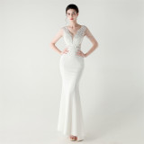 Women lace Beaded Lace-Up Formal Party evening dress