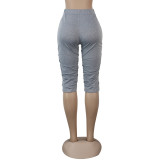 Women's Pockets Ruched Slim Fit Midi Pants