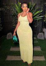 Spring Women's Strap Low-Back Sexy Chic Solid Color Long Dress