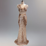 Sequin Slim Deep V Flower Women's Party Evening Dress