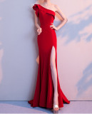 Women Summer Formal One Shoulder Shoulder High Slit Mermaid Evening Dress