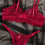 Women Summer Lace Breathable Sexy Lingerie Two Piece Set