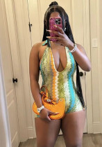 Sexy Spring Printed Women's One-Piece Beach Halter Neck Jumpsuit
