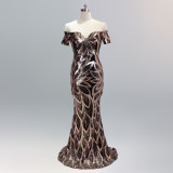 Off-Shoulder Slim Fit Sequin Fishtail Long Formal Party Evening Dress