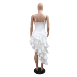 Summer Women's Solid Color Sexy Irregular Ruffle Straps Dress