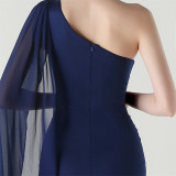 Women Tulle Shawl Beaded Tube Embroidery One Shoulder Evening Dress​