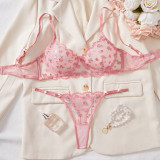 Women mesh flower embroidery ultra-thin See-Through Sexy Lingerie Set