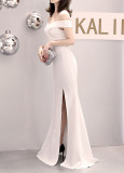 Women Summer Formal Off Shoulder High Slit Mermaid Evening Dress