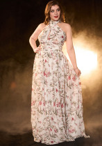 Plus Size Strap Print Sexy Halter-Neck Long Evening Dress